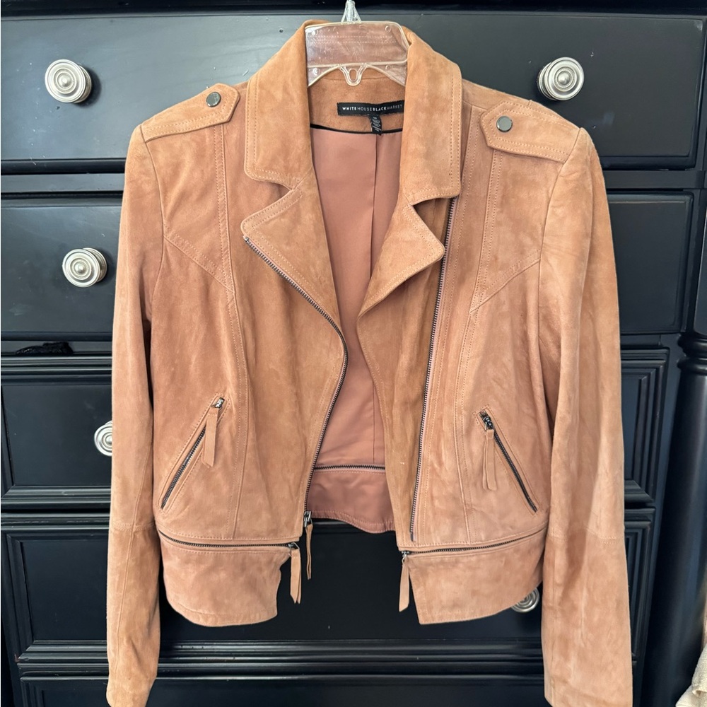 White House Black Market Brown Leather Jacket Classic Cropped Design